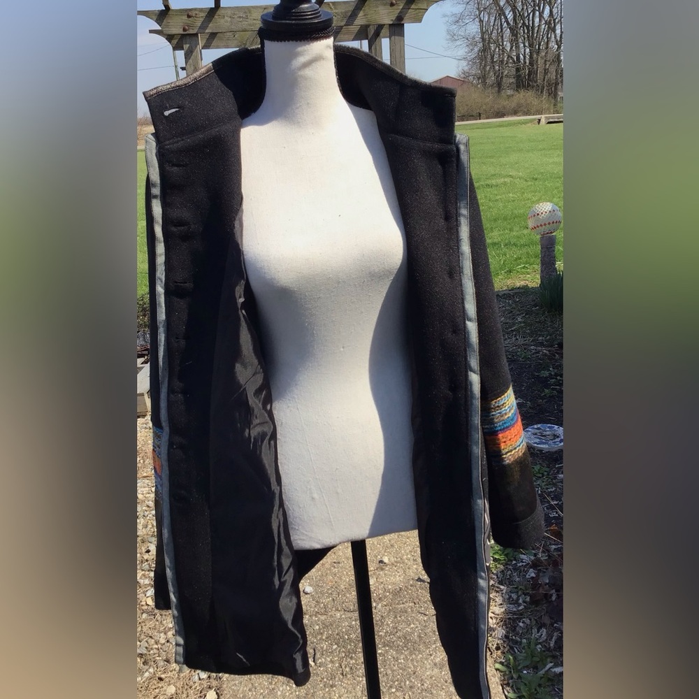 Ali Miles Black Patchwork Button-Front Coat with … - image 2